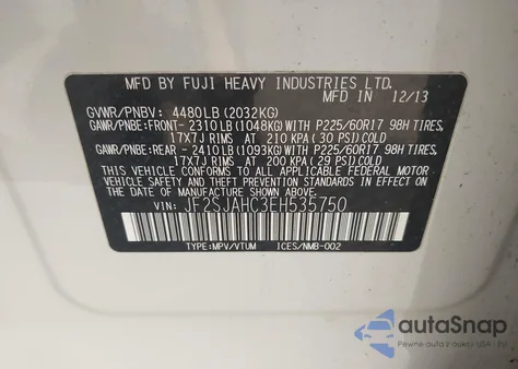 2014 Subaru Forester 2.5I Limited из США, поврежденный, VIN JF2SJAHC3EH535750